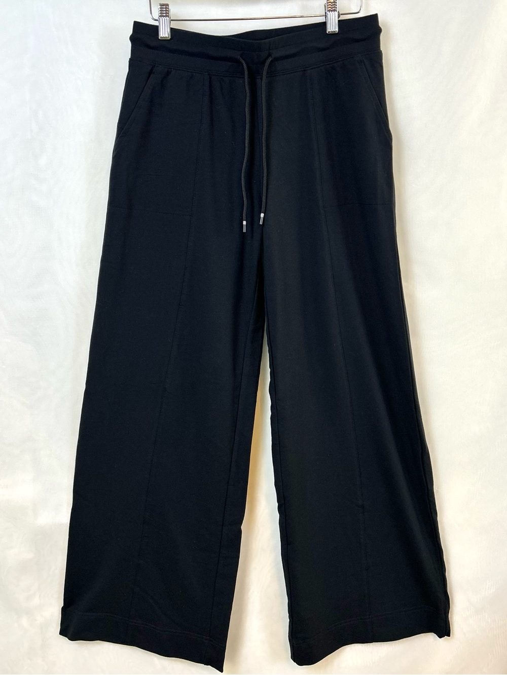 New QVC Denim & Co Active Black Wide Leg Pants Drawstring Waist / Small